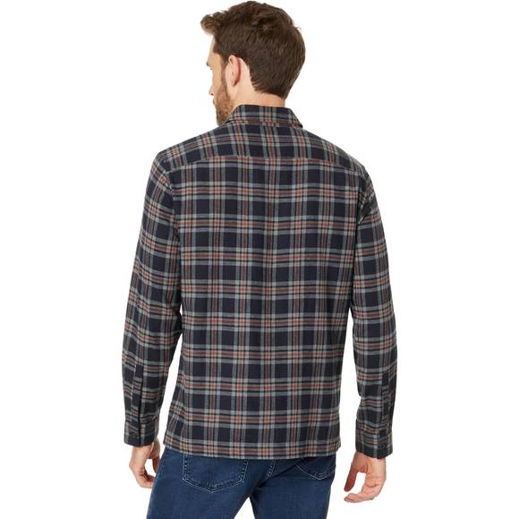 NEW VINCE kingston plaid long sleeve flannel button down in coastal/brickman red - Picture 2 of 2